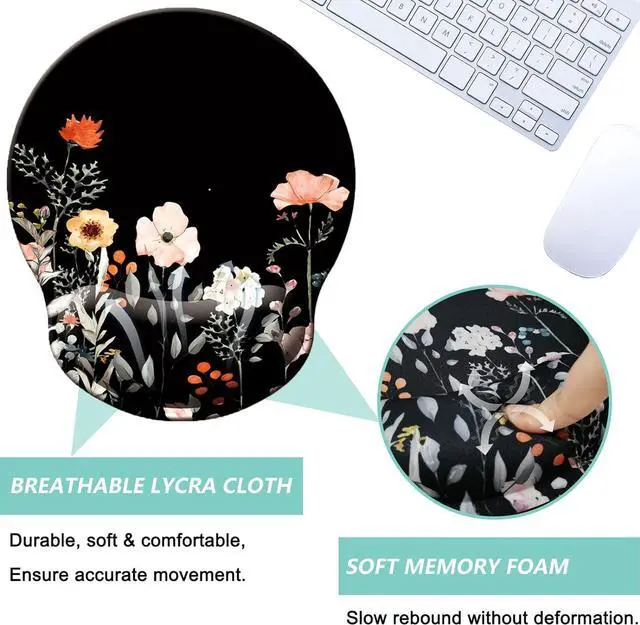 Alt view image 3 of 7 - Mouse Pad with Wrist Support Ergonomic Mouse Pad with Memory Foam Wrist Rest Cushion Non-Slip Rubber Base Gaming Mice Pad for Home Office Computer Laptop Flower Black