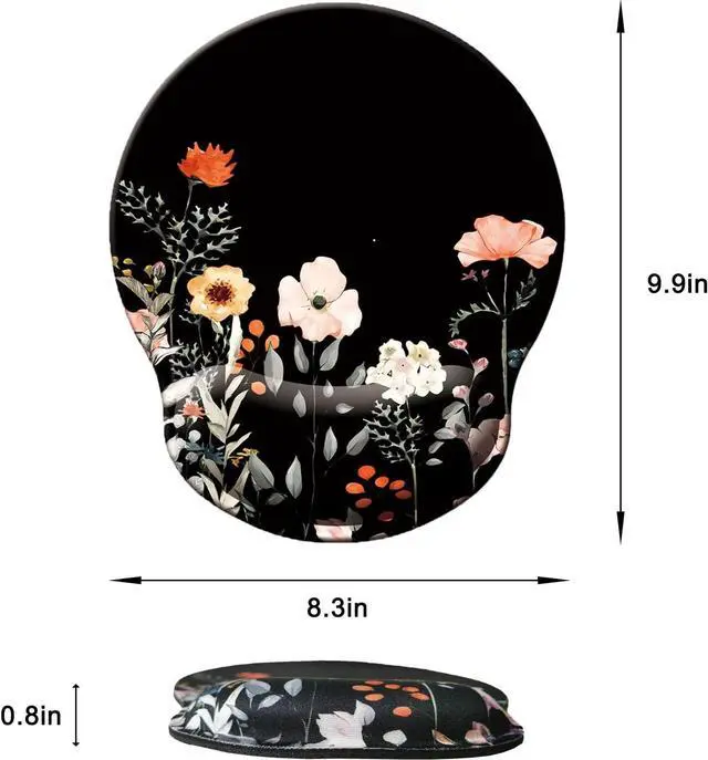 Alt view image 6 of 7 - Mouse Pad with Wrist Support Ergonomic Mouse Pad with Memory Foam Wrist Rest Cushion Non-Slip Rubber Base Gaming Mice Pad for Home Office Computer Laptop Flower Black