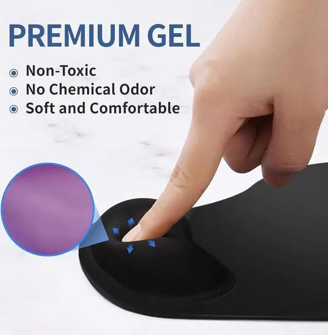 Alt view image 3 of 7 - Ergonomic Mouse Pad with Wrist Rest Support Mousepad with Comfortable Gel Wrist and Non-Slip PU Base for Pain Relief Computer Laptop Office Home (Black)
