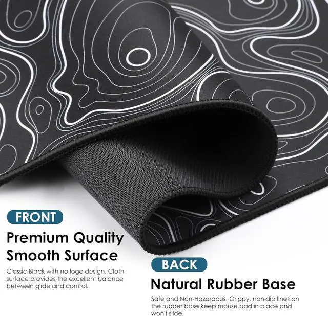 Alt view image 2 of 7 - Topographic Map Waterproof Mouse Pad - Extended Contour Mouse Mat for Home and Office Large Gaming Mousepad Laptop Keyboard Mat with Non-Slip Rubber Base Stitched Edges (31.50x15.75x0.12)