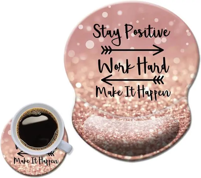 Main image of Mouse Pad with Wrist Support Non Slip Mousepad Wrist Rest for Office Computer Laptop & Mac- Durable & Comfortable & Lightweight Ergonomic Support Mouse Mat Glitter Quote