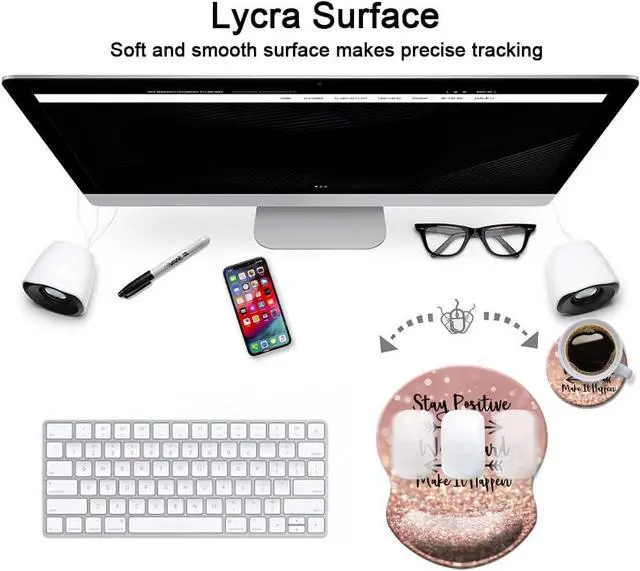 Alt view image 6 of 6 - Mouse Pad with Wrist Support Non Slip Mousepad Wrist Rest for Office Computer Laptop & Mac- Durable & Comfortable & Lightweight Ergonomic Support Mouse Mat Glitter Quote