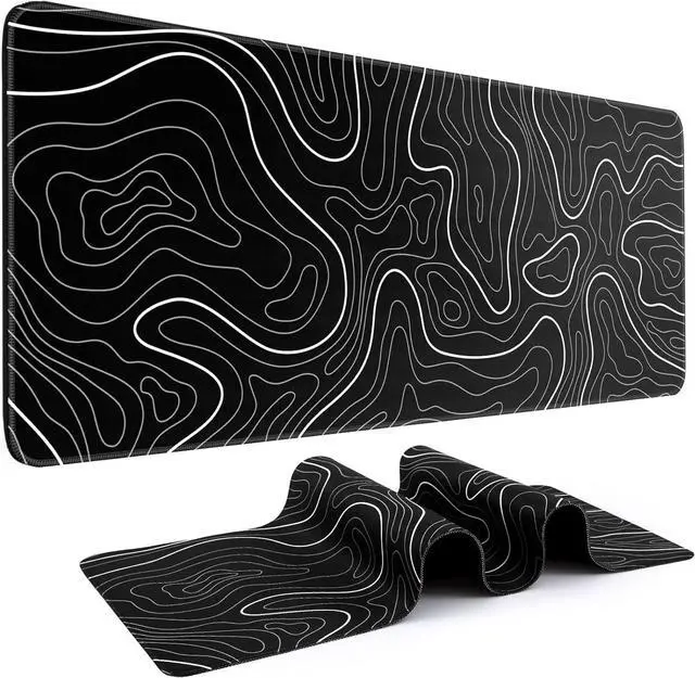Main image of Large Gaming Mouse Pad - Black and White Mouse Pad with Stitched Edges Extended XL Mousepad with Anti-Slip Rubber Base Ink Liquid Wave Desk Mat for Keyboard and Mouse(31.5x15.8 inch)