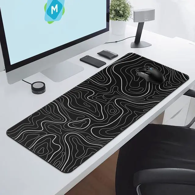 Alt view image 4 of 7 - Large Gaming Mouse Pad - Black and White Mouse Pad with Stitched Edges Extended XL Mousepad with Anti-Slip Rubber Base Ink Liquid Wave Desk Mat for Keyboard and Mouse(31.5x15.8 inch)