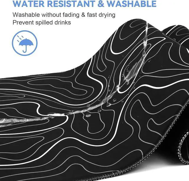 Alt view image 6 of 7 - Large Gaming Mouse Pad - Black and White Mouse Pad with Stitched Edges Extended XL Mousepad with Anti-Slip Rubber Base Ink Liquid Wave Desk Mat for Keyboard and Mouse(31.5x15.8 inch)