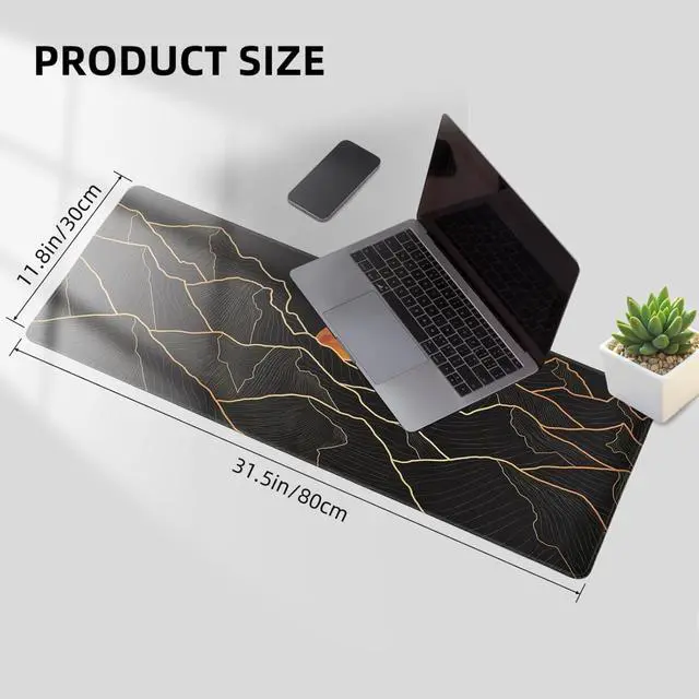 Alt view image 5 of 6 - Large Gaming Mouse Pad for Desk Desk Mat with Seamed Edges Waterproof Desk Pad Non-Slip Rubber Base 31.5x11.8 Inch Keyboard Pad Computer Mat Big XL Black Mousepad