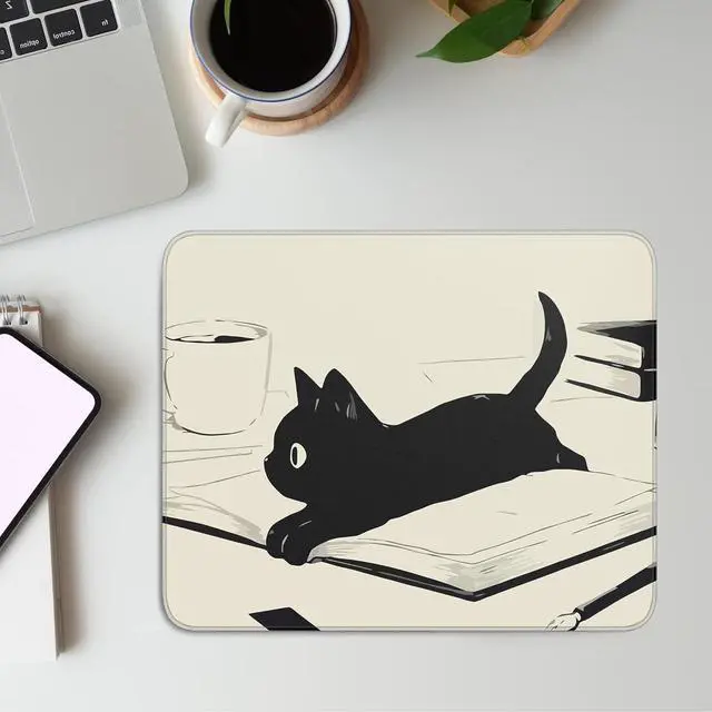 Alt view image 2 of 7 - Cute Black Cat Mouse Pad Kawaii Anime Cat Mouse Pads for Wireless Mouse Desk Accessories 10X8 Travel Mousepad with Non-Slip Rubber Base Stitched Edge Mouse Pads for Desk Computers Laptop Office