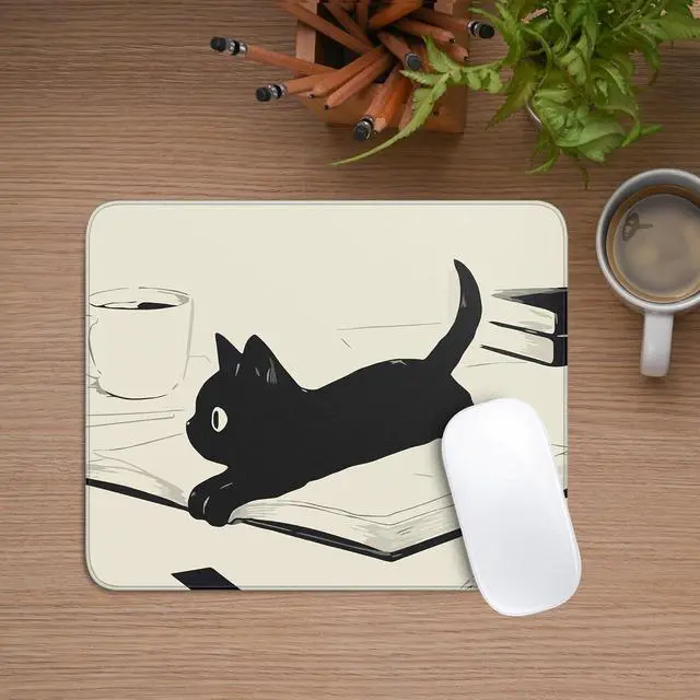Alt view image 7 of 7 - Cute Black Cat Mouse Pad Kawaii Anime Cat Mouse Pads for Wireless Mouse Desk Accessories 10X8 Travel Mousepad with Non-Slip Rubber Base Stitched Edge Mouse Pads for Desk Computers Laptop Office