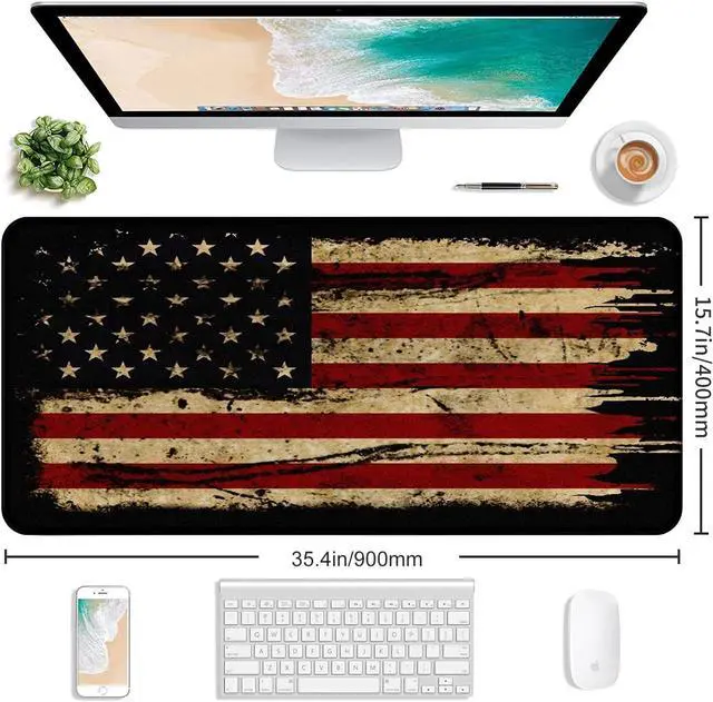 Alt view image 2 of 7 - Large Extended Gaming Mouse Pad with Stitched Edges, Non-Slip Waterproof Rubber Base Mouse Pad for Office, Computer, Keyboard, Laptop and Home Desk Pad 35.4 x 15.7 x 0.12 Inch (American Antique Flag)