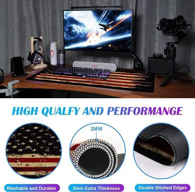 Alt view image 4 of 7 - Large Extended Gaming Mouse Pad with Stitched Edges, Non-Slip Waterproof Rubber Base Mouse Pad for Office, Computer, Keyboard, Laptop and Home Desk Pad 35.4 x 15.7 x 0.12 Inch (American Antique Flag)