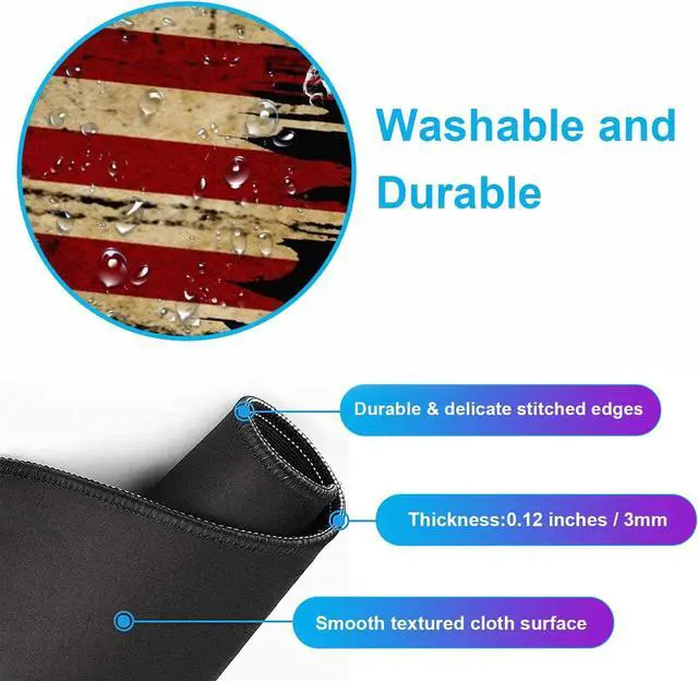 Alt view image 6 of 7 - Large Extended Gaming Mouse Pad with Stitched Edges, Non-Slip Waterproof Rubber Base Mouse Pad for Office, Computer, Keyboard, Laptop and Home Desk Pad 35.4 x 15.7 x 0.12 Inch (American Antique Flag)