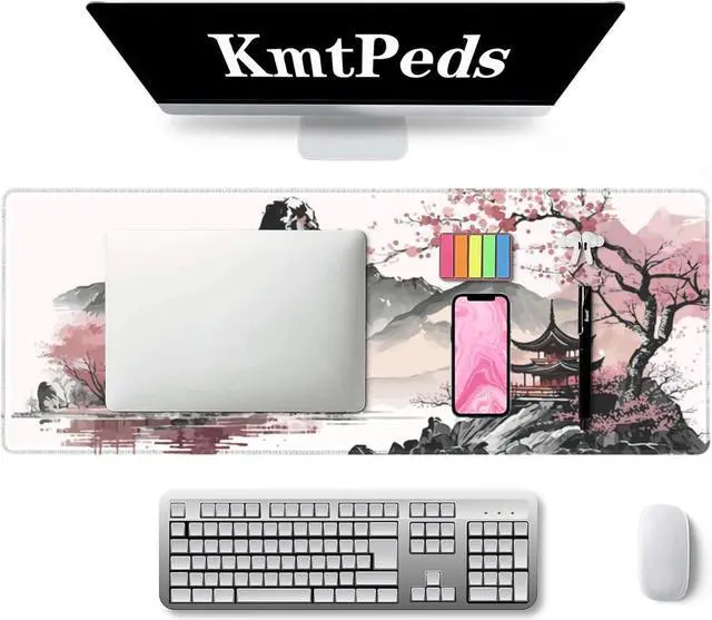 Alt view image 2 of 7 - Watercolor Cherry Blossom Large Gaming Mouse Pad Mouse Pad Gaming 31.5 x 11.8 in Mouse Mat Desk Pad Large Desk Mat Extended Keyboard Mousepad with Non-Slip Base and Stitched Edge for Desk Home Office