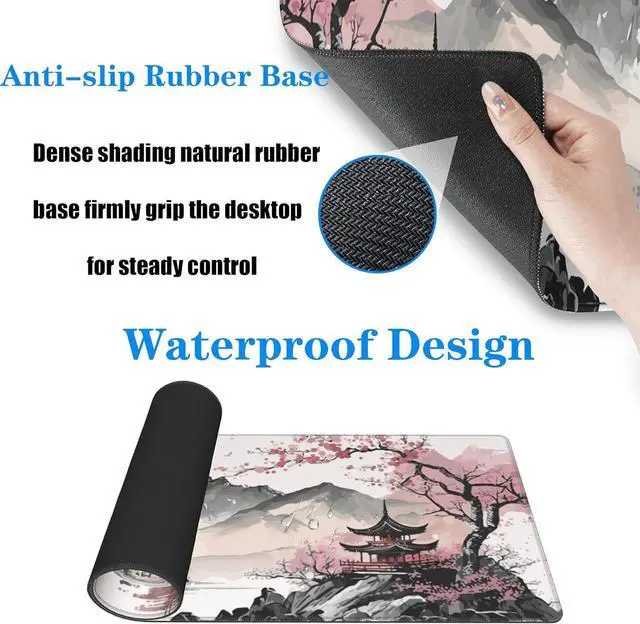 Alt view image 4 of 7 - Watercolor Cherry Blossom Large Gaming Mouse Pad Mouse Pad Gaming 31.5 x 11.8 in Mouse Mat Desk Pad Large Desk Mat Extended Keyboard Mousepad with Non-Slip Base and Stitched Edge for Desk Home Office