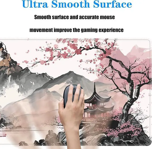Alt view image 5 of 7 - Watercolor Cherry Blossom Large Gaming Mouse Pad Mouse Pad Gaming 31.5 x 11.8 in Mouse Mat Desk Pad Large Desk Mat Extended Keyboard Mousepad with Non-Slip Base and Stitched Edge for Desk Home Office