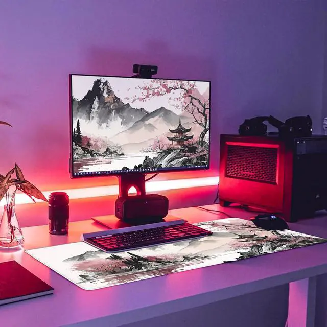 Alt view image 7 of 7 - Watercolor Cherry Blossom Large Gaming Mouse Pad Mouse Pad Gaming 31.5 x 11.8 in Mouse Mat Desk Pad Large Desk Mat Extended Keyboard Mousepad with Non-Slip Base and Stitched Edge for Desk Home Office