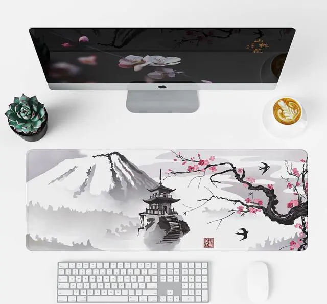 Alt view image 2 of 7 - Japanese Cherry Blossom Mouse Pad (31.5 × 11.8 × 0.12 inch) Extended Large Mouse Mat Desk Pad Stitched Edges Mousepad Non-Slip Rubber Base Gaming Mouse Pad Office & Home.