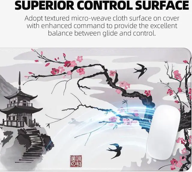 Alt view image 4 of 7 - Japanese Cherry Blossom Mouse Pad (31.5 × 11.8 × 0.12 inch) Extended Large Mouse Mat Desk Pad Stitched Edges Mousepad Non-Slip Rubber Base Gaming Mouse Pad Office & Home.