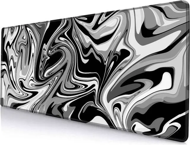 Main image of Large Gaming Mouse Pad Extended XL Mousepad Non-Slip Rubber Base Keyboard Mouse Mat Desk Pad for Work Game Office Home 31.5 x 11.8 in Black Marble Fluid Design