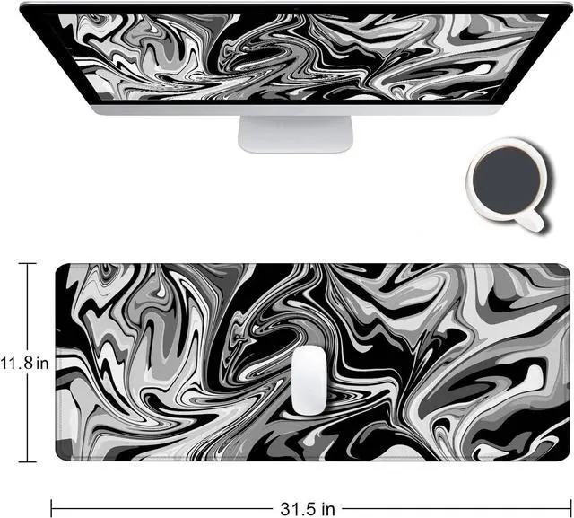 Alt view image 2 of 6 - Large Gaming Mouse Pad Extended XL Mousepad Non-Slip Rubber Base Keyboard Mouse Mat Desk Pad for Work Game Office Home 31.5 x 11.8 in Black Marble Fluid Design