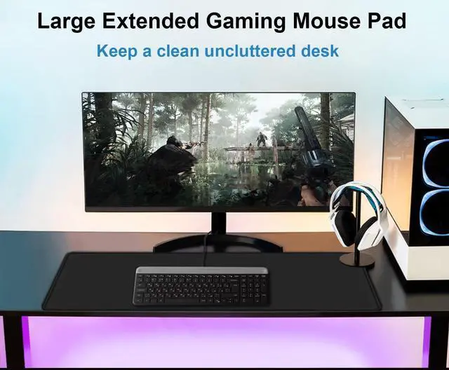 Alt view image 6 of 7 - Extra Large Mouse Pad 31.5 x 11.8 in Gaming Mousepad with Stitched Edges Premium Microfiber Cloth Surface Waterproof Non-Slip Base Keyboard Desk Mat for Home Office Gaming Black