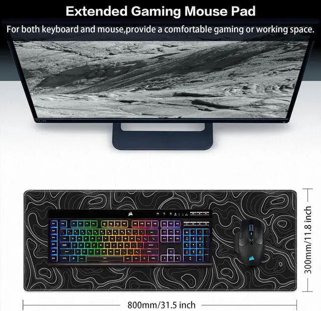 Alt view image 2 of 7 - Gaming Mouse Pad Topographic Contour Mouse Pad 31.5x11.8inch Large Extended Computer Mouse Mat Keyboard Full Desk Mousepad for Gaming Office Home