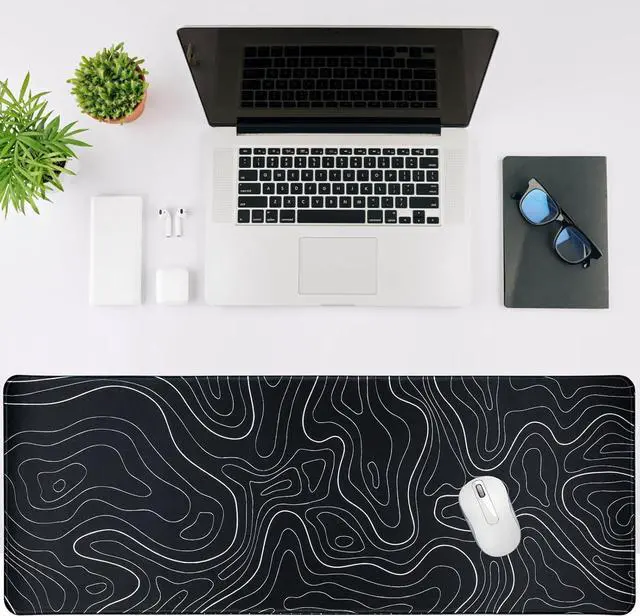 Alt view image 4 of 6 - Gaming Mouse Pad Large 31.5 x 11.8in Topographic Keyboard Mousepad for Non-Slip Base and Stitched Edge Extended Desk Pad XL Desk Mat (Black)