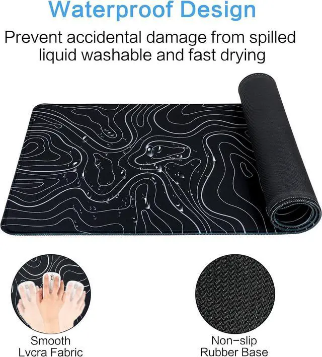 Alt view image 5 of 6 - Gaming Mouse Pad Large 31.5 x 11.8in Topographic Keyboard Mousepad for Non-Slip Base and Stitched Edge Extended Desk Pad XL Desk Mat (Black)