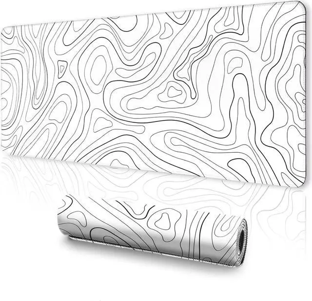 Main image of White Mouse Pad Topographic Mouse Pad Large Gaming Mouse Pad XL Mousepad Keyboard and Mouse Pad Desk Mat 31.5 x 11.8 in Minimalist Contour for Office