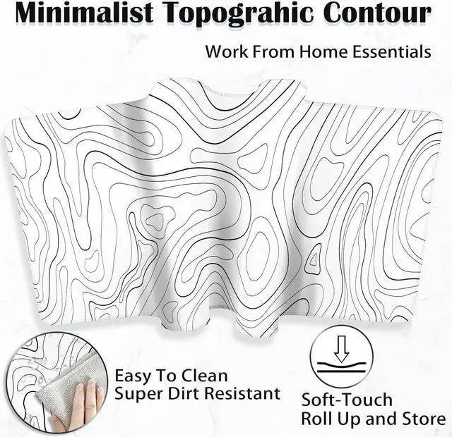 Alt view image 3 of 7 - White Mouse Pad Topographic Mouse Pad Large Gaming Mouse Pad XL Mousepad Keyboard and Mouse Pad Desk Mat 31.5 x 11.8 in Minimalist Contour for Office