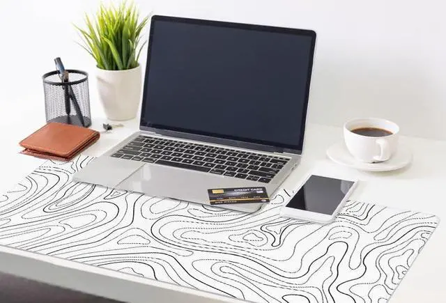 Alt view image 5 of 7 - White Mouse Pad Topographic Mouse Pad Large Gaming Mouse Pad XL Mousepad Keyboard and Mouse Pad Desk Mat 31.5 x 11.8 in Minimalist Contour for Office