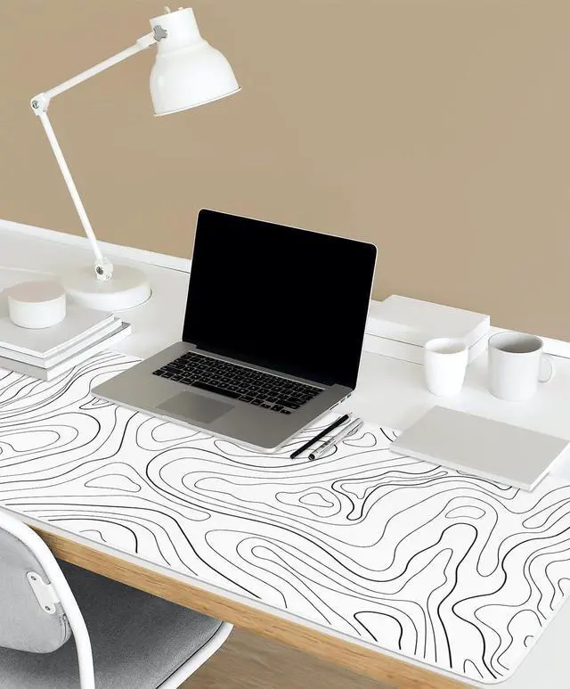 Alt view image 6 of 7 - White Mouse Pad Topographic Mouse Pad Large Gaming Mouse Pad XL Mousepad Keyboard and Mouse Pad Desk Mat 31.5 x 11.8 in Minimalist Contour for Office