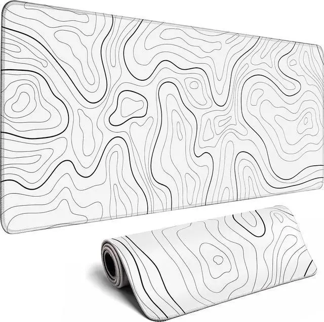 Main image of Topographic Map Large Gaming Mouse Pad with Stitched Edges Extended Minimalist Contour Mouse Mat Desk Pad3mm Thick Long Non-Slip Rubber Base Mice Pad 31.5 x 11.8 in White