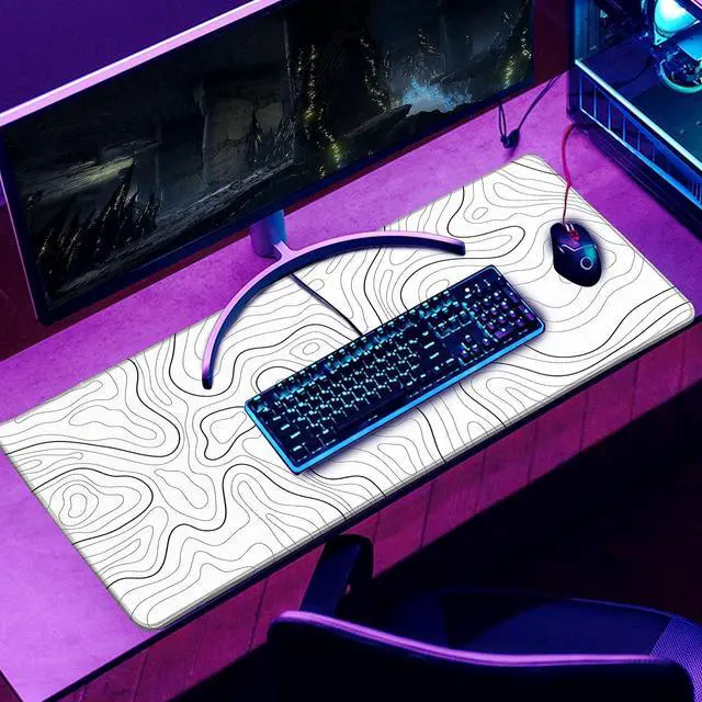 Alt view image 6 of 7 - Topographic Map Large Gaming Mouse Pad with Stitched Edges Extended Minimalist Contour Mouse Mat Desk Pad3mm Thick Long Non-Slip Rubber Base Mice Pad 31.5 x 11.8 in White