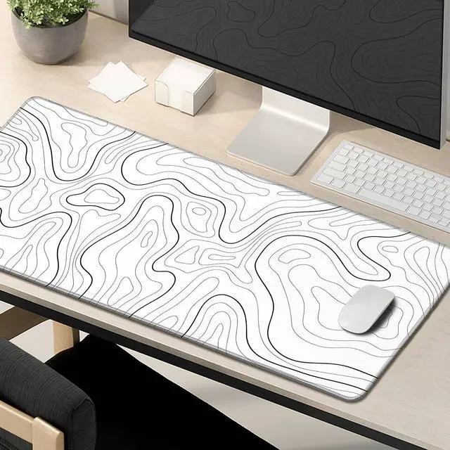 Alt view image 7 of 7 - Topographic Map Large Gaming Mouse Pad with Stitched Edges Extended Minimalist Contour Mouse Mat Desk Pad3mm Thick Long Non-Slip Rubber Base Mice Pad 31.5 x 11.8 in White