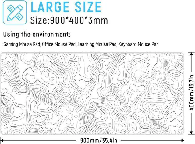 Alt view image 2 of 7 - White Topographic Large Gaming Mouse Pad XXL Mousepad Big Mouse Mat Desk Pad for Keyboard and Mouse Gaming Computer Laptop PC Desk Office Accessories