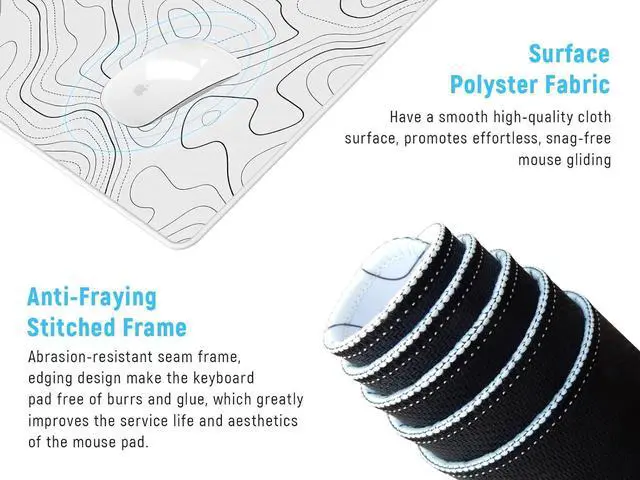 Alt view image 3 of 7 - White Topographic Large Gaming Mouse Pad XXL Mousepad Big Mouse Mat Desk Pad for Keyboard and Mouse Gaming Computer Laptop PC Desk Office Accessories