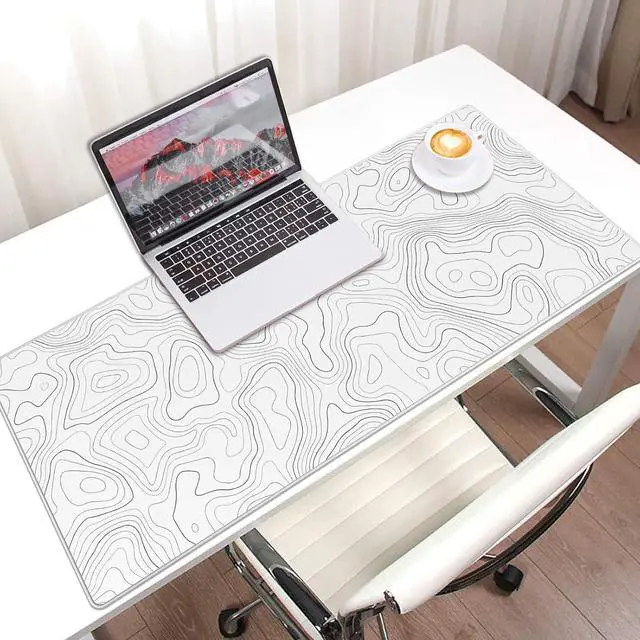 Alt view image 6 of 7 - White Topographic Large Gaming Mouse Pad XXL Mousepad Big Mouse Mat Desk Pad for Keyboard and Mouse Gaming Computer Laptop PC Desk Office Accessories
