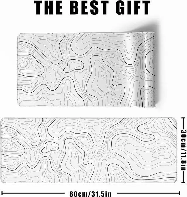 Alt view image 3 of 7 - Topographic Map Large Gaming Mouse Pad with Stitched Edges Extended Minimalist Contour Mouse Mat Desk Pad3mm Thick Long Non-Slip Rubber Base Mice Pad 31.5 x 11.8 in White