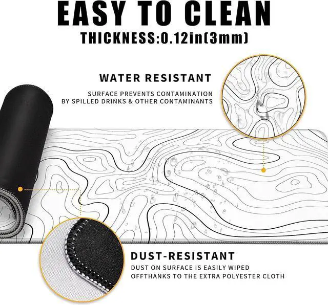 Alt view image 4 of 7 - Topographic Map Large Gaming Mouse Pad with Stitched Edges Extended Minimalist Contour Mouse Mat Desk Pad3mm Thick Long Non-Slip Rubber Base Mice Pad 31.5 x 11.8 in White