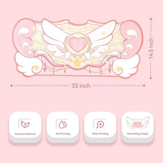 Alt view image 2 of 7 - Large Gaming Mouse Pad Kawaii Pink Non-Slip Rubber Back Mouse Pad Big Waterproof Desk Mat for Keyboard and Mouse Perfect for Gaming or Home Office Work - Star WingsSuper Dense Cloth