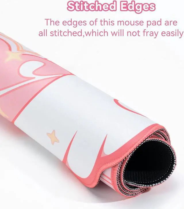 Alt view image 5 of 7 - Large Gaming Mouse Pad Kawaii Pink Non-Slip Rubber Back Mouse Pad Big Waterproof Desk Mat for Keyboard and Mouse Perfect for Gaming or Home Office Work - Star WingsSuper Dense Cloth