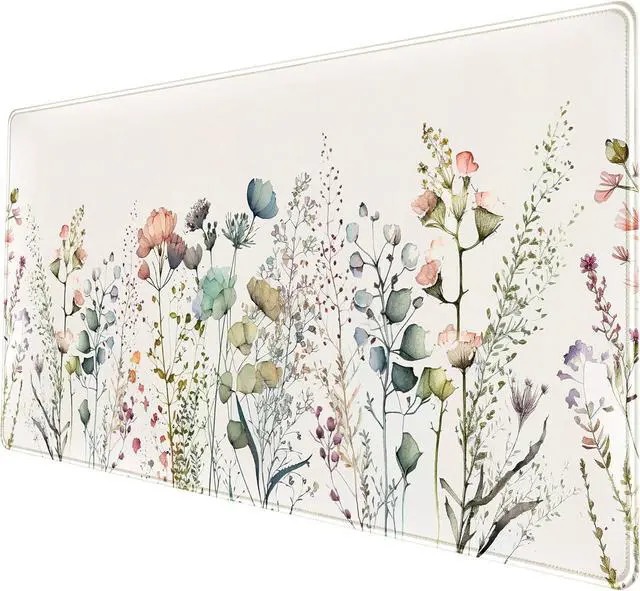 Alt view image 7 of 7 - Floral Desk Mat Beige Boho Desk Pad Large Extend Mouse Pad XXL Cute Minimalist Flowers Keyboard Mat Esthetics Desktop Mat Laptop Wireless Mouse Mat for Desk Gift for Women 31.5x15.75