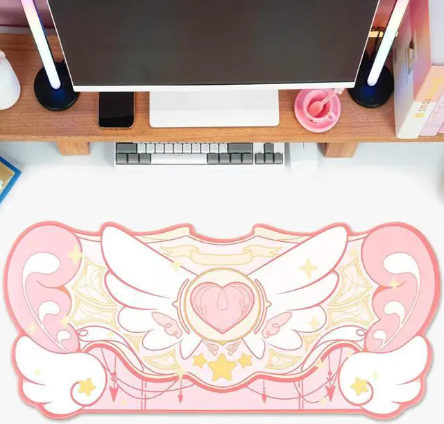 Alt view image 6 of 7 - Large Gaming Mouse Pad Kawaii Pink Non-Slip Rubber Back Mouse Pad Big Waterproof Desk Mat for Keyboard and Mouse Perfect for Gaming or Home Office Work - Star WingsSuper Dense Cloth