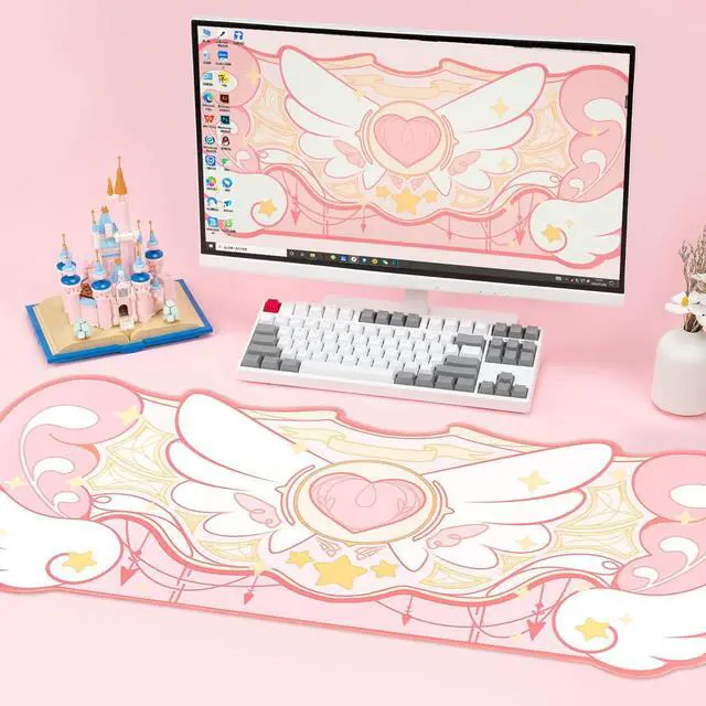 Alt view image 7 of 7 - Large Gaming Mouse Pad Kawaii Pink Non-Slip Rubber Back Mouse Pad Big Waterproof Desk Mat for Keyboard and Mouse Perfect for Gaming or Home Office Work - Star WingsSuper Dense Cloth