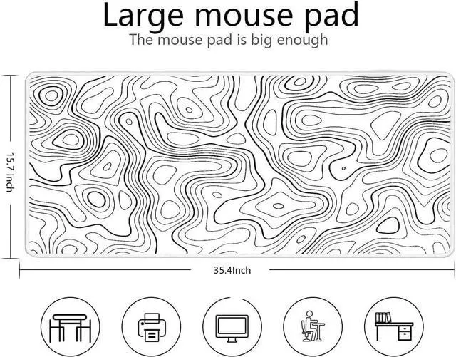 Alt view image 3 of 5 - Premium XXL Gaming Mouse Pad - Unmatched Performance 35.4x15.8 Inches White Topographic Contour Design for Gaming and Office