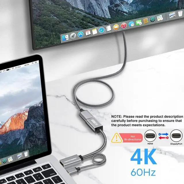 Alt view image 4 of 6 - HDMI to DisplayPort Adapter 4K@60Hz [Braided High Speed] HDMI Male to DP Female Converter Cable Compatible for PC Graphics Card Laptop Mac Mini NS PS5/4 Xbox One/360
