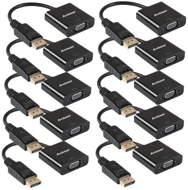 Main image of DisplayPort to VGA Adapter, Gold Plated Display Port Converter (Male to Female) for DisplayPort Enabled Desktops and Laptops to VGA Converter Connect Displays (10Pack, DP)
