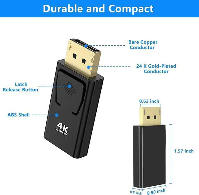 Alt view image 4 of 7 - 4K DisplayPort to HDMI Adapter-2 Pack Uni-Directional DP PC to HDMI Monitor Converter Compatible with   HP and Other Brands