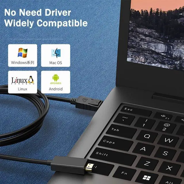 Alt view image 6 of 7 - 4K DisplayPort to HDMI Cable Adapter 6FT High Speed (1440P 60Hz 1080P 120Hz) Uni-Directional DP to HDMI Cord Compatible for  HP Insignia  and Other Brand