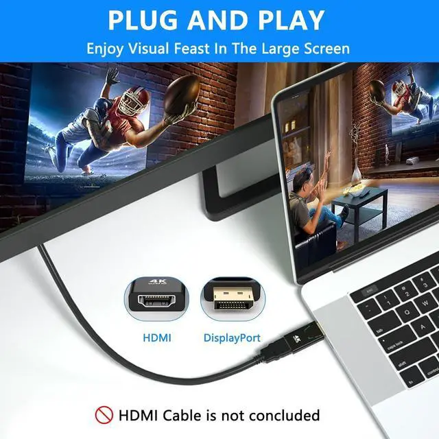 Alt view image 6 of 7 - 4K DisplayPort to HDMI Adapter-2 Pack Uni-Directional DP PC to HDMI Monitor Converter Compatible with   HP and Other Brands